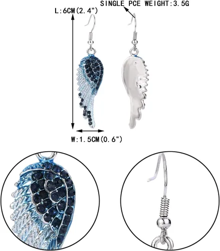 Vista 5 de Ever Faith aretes con forma de alas de ángel, de gancho, vidrio austriaco, de tono plateado