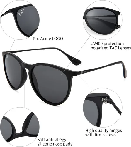 Vista 5 de Pro Acme Gafas de sol polarizadas para mujeres y hombres, redondas, clásicas, 100% con protección UV, ligeras, TR90, montura irrompible