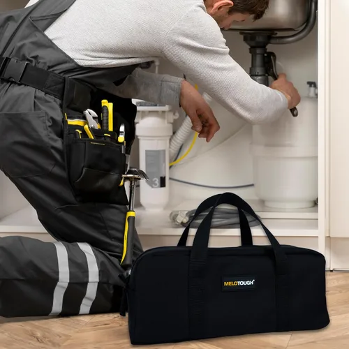 Vista 6 de MELOTOUGH Kit combinado de bolsa de herramientas utilitarias: incluye 2 bolsas organizadoras de herramientas medianas para electricista, fontanería