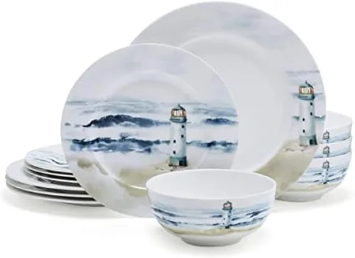 Vista 14 de Mikasa Karina Bone China - Juego de vajilla ligera de 12 piezas, resistente a las astillas, servicio para 4 personas