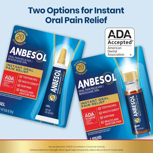 Vista 5 de Anbesol Gel Máxima Fuerza – Alivio instantáneo del dolor oral para dolores de muelas, aftas bucales, dolor de encías, dolor de dentadura – 0.33 onzas