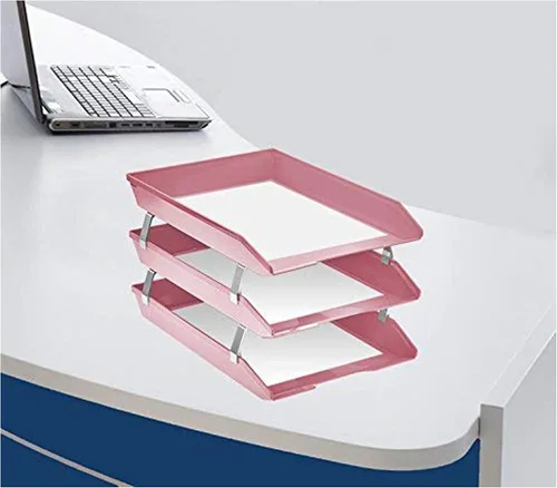 Vista 3 de Acrimet Facility - Organizador de archivos de plástico de 3 niveles con carga frontal (color rosa sólido)