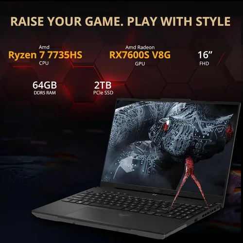 Vista 2 de Asus TUF A16 - Laptop para juegos FHD 165Hz de 16 pulgadas, AMD Ryzen 7-7735HS, gráficos Radeon RX7600S V8G, 64 GB DDR5 RAM, 2 TB PCIe SSD, teclado