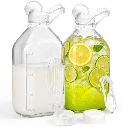 Vista 9 de Syntic - Paquete de 4 botellas de leche de vidrio de 64 onzas con tapas