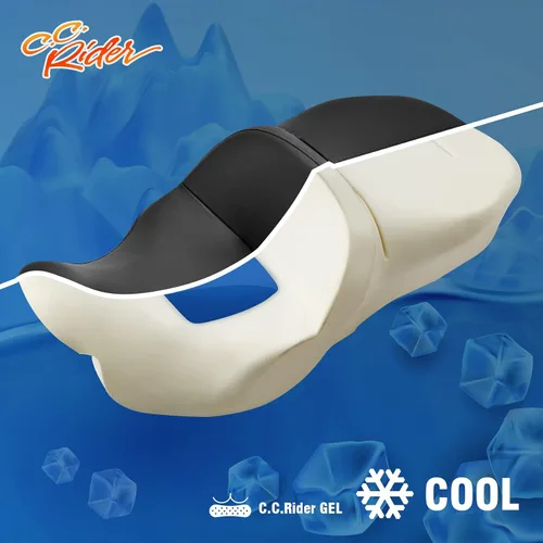 Vista 6 de C.C. RIDER Asiento de Cuero para Conductor y Pasajero - Asiento de Turismo de Gel Fat Diamond 2-Up Compatible con Harley Touring Road King Street
