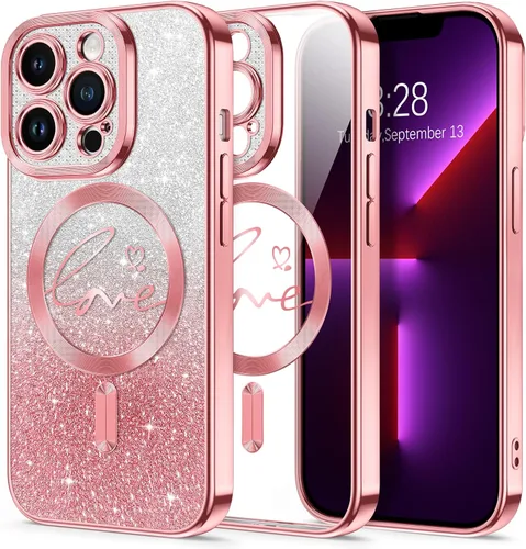 Vista 8 de Hython Funda para iPhone Air con purpurina, compatible con MagSafe Love Heart fundas magnéticas transparentes para teléfono para mujeres y niñas