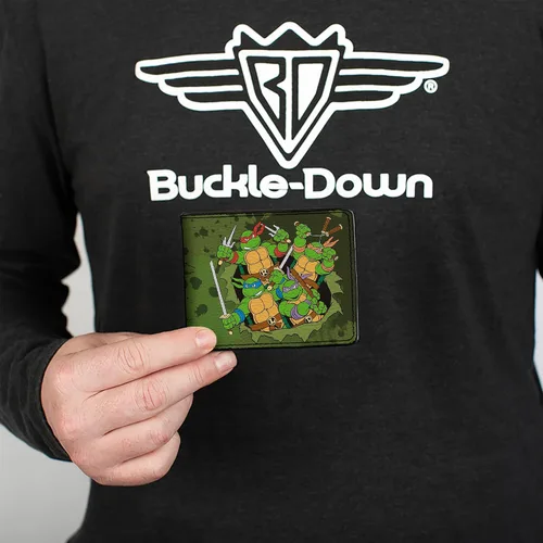 Vista 3 de Teenage Mutant Ninja Turtles - Billetera plegable de poliuretano estándar para hombre, diseño clásico de TMNT Turtles Battle Pose9, color verde