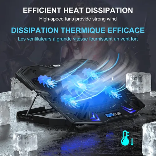Vista 3 de TopMate refrigerador para laptop gamer de 12-15.6 pulgadas, cinco ventiladores silenciosos y pantalla LCD, fuerte velocidad de viento de 2500 RPM