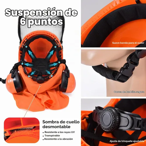Vista 8 de Safeyear Casco de motosierra con protector facial y orejeras, casco forestal certificado ANSI con correa para la barbilla, visera de malla