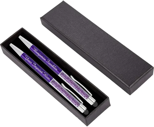 Vista 8 de ExpressDesign™ - Juego de regalo de bolígrafos de cristal personalizados - Paquete de 2 bolígrafos de gemas de metal con caja de regalo - Metálico