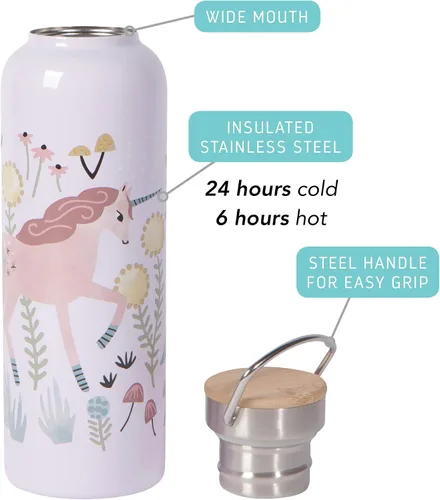 Vista 3 de Now Designs Botella de agua de acero inoxidable con tapa de bambú