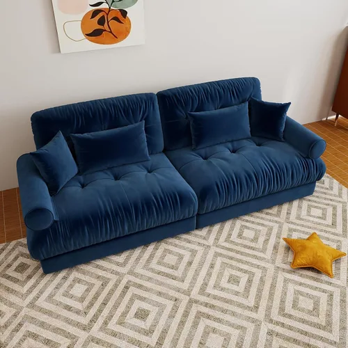 Vista 88 de Sofá modular de gran tamaño de 94 pulgadas, sofás seccionales grandes de color beige y blanco para sala de estar, juego de sofá de terciopelo, sofás