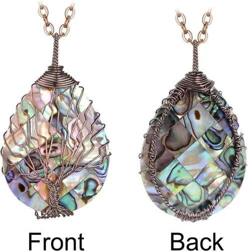 Vista 4 de sedmart Collar con dije de concha de abulón con forma de lágrima, envoltura de alambre, concha de abulón, collar de moda para mujer, collar hecho a
