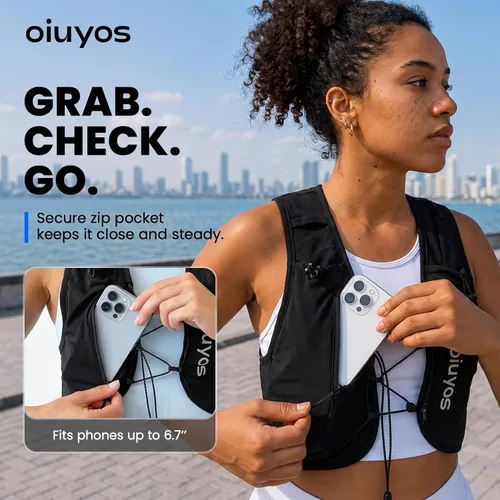 Vista 3 de Running Vest for Women Men, 500ml Soft Flask & Phone Holder Negro