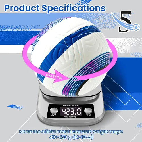 Vista 5 de Balón de fútbol oficial de partido ZWAW tamaño 5 – de cuero PU impermeable, incluye inflador y agujas, bolsa de almacenamiento de malla para fácil