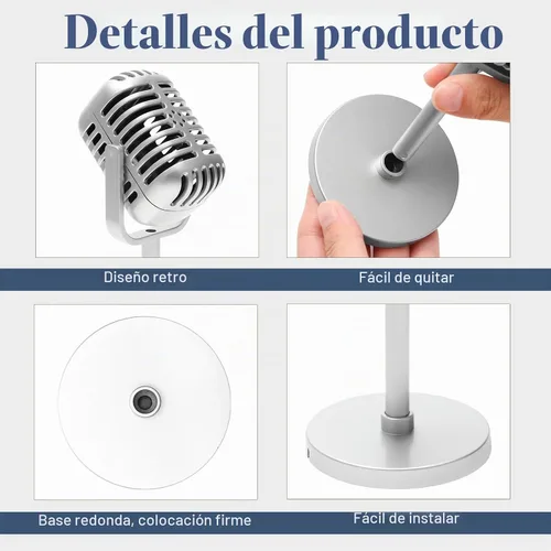 Vista 4 de Windspeed Paquete de 2 Accesorios de Micrófono Retro Modelo, Accesorio de Micrófono Antiguo con Soporte Decoración de Micrófono Falso