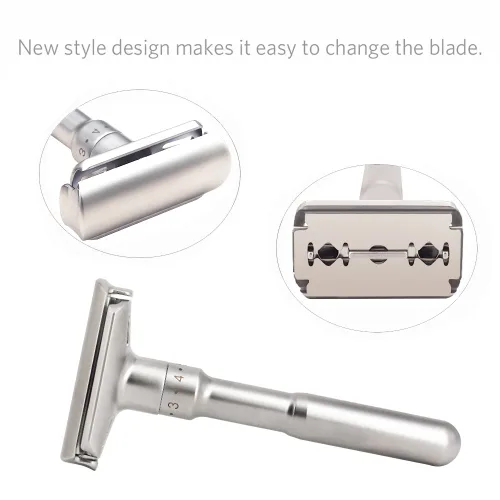 Vista 4 de River Lake RZ700 - Maquinilla de afeitar de seguridad clásica ajustable con mango largo (Razor con funda protectora y soporte)