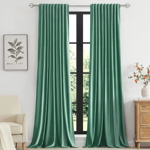 Vista 31 de PRIMROSE Cortinas de terciopelo champán de 63 pulgadas de largo para sala de estar, juego de 2 paneles opacos, bolsillo para barra, pestaña trasera