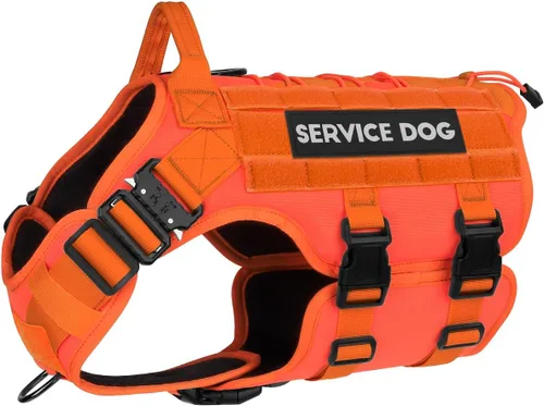 Vista 19 de PETNANNY - Chaleco táctico para perro de servicio - Arnés de apoyo emocional sin tirones con parches de gancho y bucle y sistema Molle para Negro