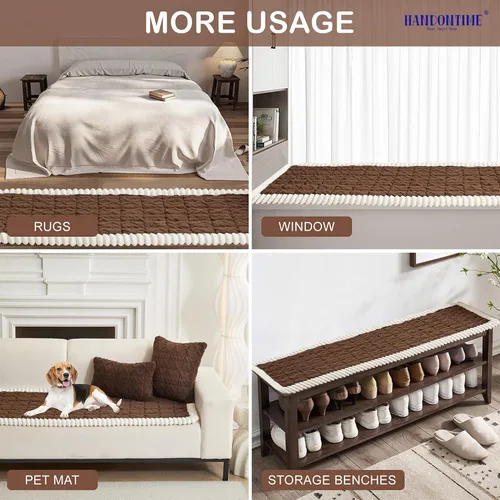 Vista 4 de HANDONTIME Divertido protector de sofá mullido para perros, lavable, diseño geométrico de jacquard, funda de sofá de felpa para mascotas