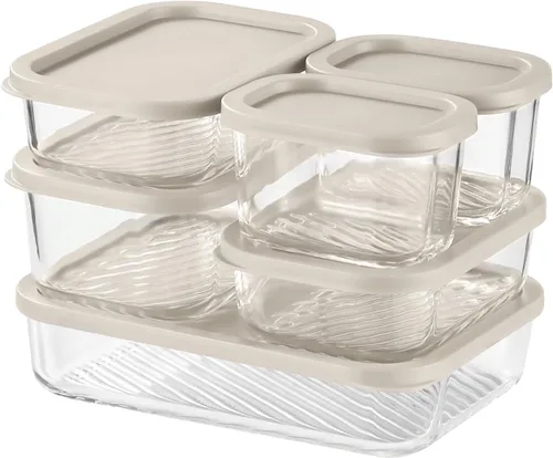 Vista 11 de EATEX Paquete de 6 recipientes de vidrio para preparación de comidas con base ranurada, 6 recipientes de almacenamiento de vidrio apilables sin BPA