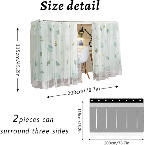 Vista 5 de Cortinas de gasa bonitas genéricas para litera con dosel de cama con encaje, 2 paneles, aguacate