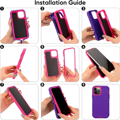 Vista 9 de MAXCURY Funda para iPhone 12, iPhone 12 Pro, fuerte 3 en 1 de protección de cuerpo completo, funda de goma de silicona resistente a prueba de golpes