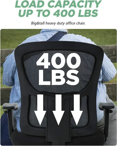 Vista 7 de Silla de oficina ergonómica ejecutiva, silla de computadora de malla con soporte lumbar, asiento ancho, brazos de ajuste, giratorio, respaldo alto