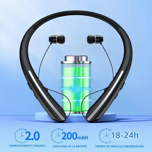 Vista 5 de Auriculares Bluetooth inalámbricos con banda para el cuello, auriculares retráctiles automáticos con 24 horas de reproducción, auriculares