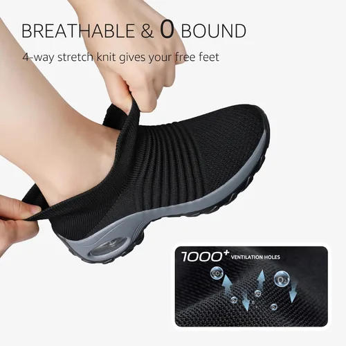 Vista 3 de STQ - Tenis para caminar, sin cordones, de malla transpirable, cómodos, a la moda, mocasines con plataforma de cuña para mujer