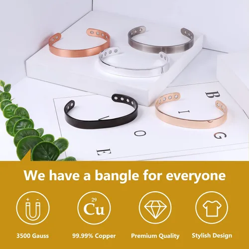 Vista 4 de Feraco Pulsera magnética de cobre para hombres y mujeres, 99.99% de cobre puro con imanes de neodimio eficaces (juego de 3), Cobre, No es una piedra