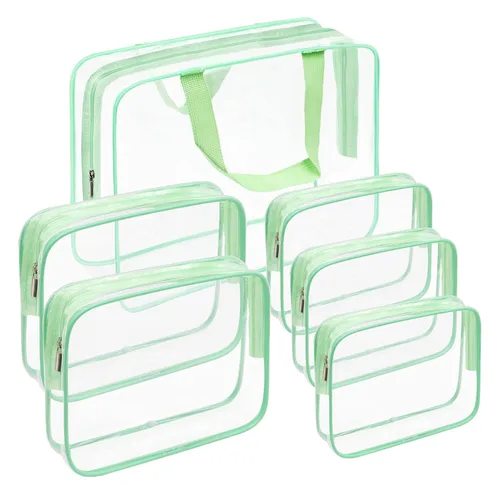 Vista 16 de APREUTY Bolsas de maquillaje transparentes, aprobadas por la TSA, juego de 3 bolsas de maquillaje grandes de PVC transparente con asa de cremallera