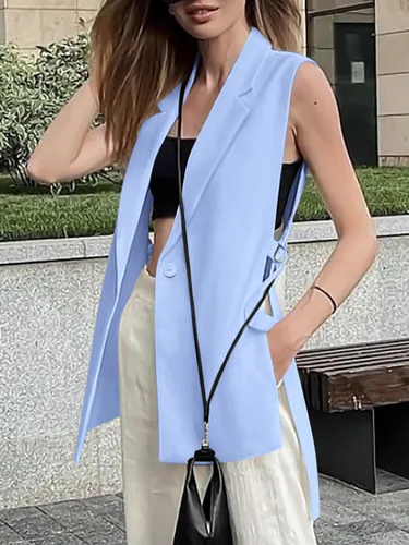 Vista 5 de MASCOMODA Chalecos de moda para mujer, para primavera, casual, sin mangas, con solapa frontal abierta, cuello en V, chalecos de oficina