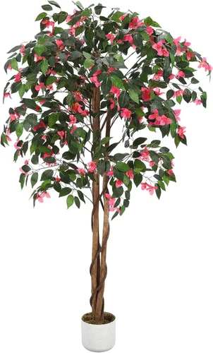Vista 2 de GarveeHome Árbol de buganvilla artificial de 5 pies, planta de buganvilla de seda sintética con maceta, decoración interior y exterior, planta