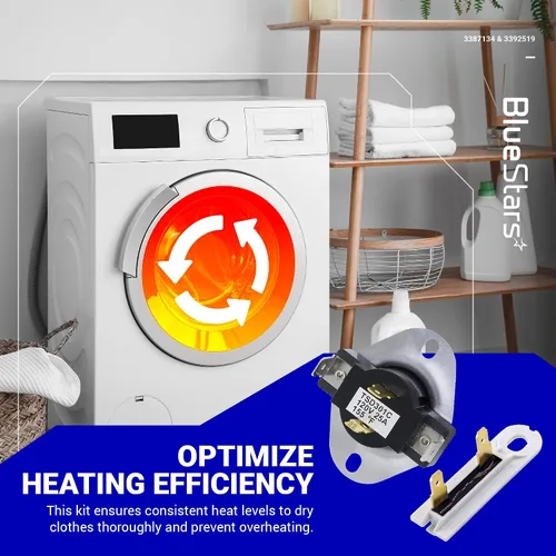 Vista 3 de BlueStars BlueStars 3387134 y 3392519 - Termostato de ciclismo y fusible térmico para secadora Whirlpool y Kenmore - Reemplaza PS11741405 3387139
