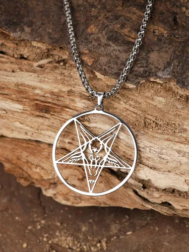 Vista 5 de HAQUIL Pentagrama Satánico Baphomet Cabra Collar Colgante Joyería Sigilo de Baphomet Colgante Joyería Collar Satanás Regalo