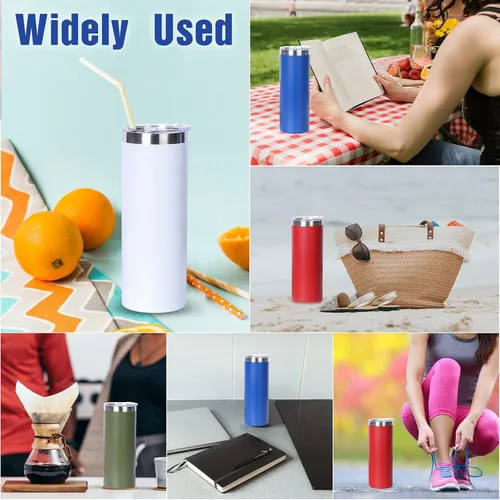 Vista 6 de Muka Vaso delgado de acero inoxidable de 20 onzas, vaso recto con recubrimiento en polvo, color negro 20 oz capacity, Slim profile, Double wall