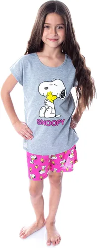 Vista 5 de Intimo Peanuts - Pijama de 2 piezas para niña, camisa y pantalones cortos de Snoopy y Woodstock
