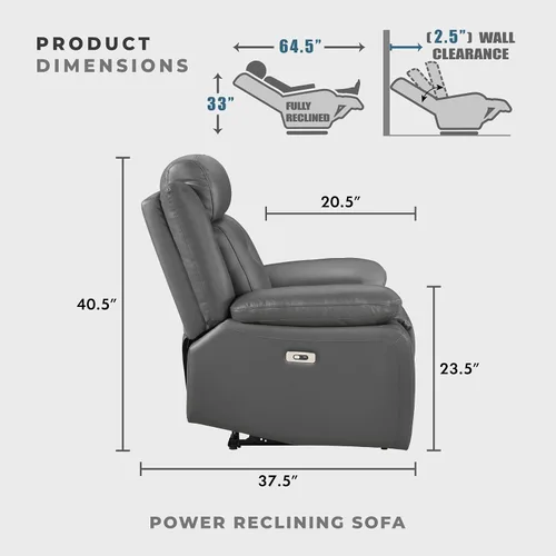 Vista 2 de Lexicon Sofá Reclinable Doble Eléctrico, Sofá Reclinable de Cuero de Grano Superior Combinado con Reposabrazos de Parte Superior Acolchada, Asientos