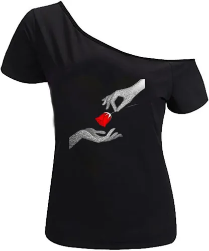 Vista 27 de MAGICMK - Camiseta casual para mujer, con estampado de labios y hombro descubierto, talla extragrande