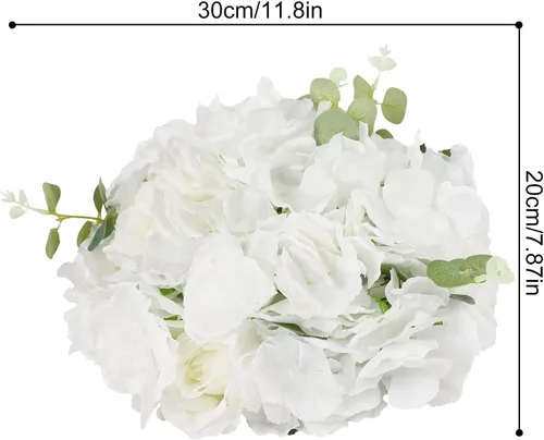 Vista 3 de 10 bolas de flores falsas de 11.8 pulgadas de diámetro, arreglos artificiales de rosas blancas para centros de mesa de boda, decoración de mesa