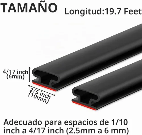 Vista 2 de ESUFEIR Tira de sellado de puerta de 19.7 pies, tira de sello de puerta autoadhesiva de goma para insonorización de puertas y ventanas, burlete