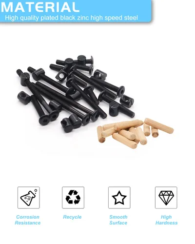 Vista 8 de Kit de repuesto de tornillos para cuna - 16 unidades, pernos para marco de cuna, tuercas de barril y pines de tenon de madera - M6x16/40/60/80 mm