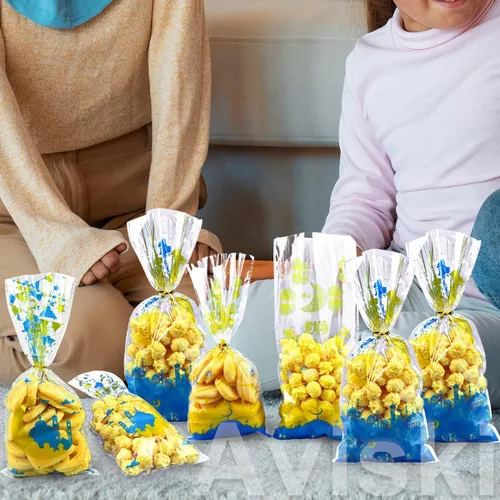 Vista 4 de Aviski 150 bolsas de regalo para fiesta de Eid Mubarak, con temática de Ramadán, bolsas de regalo de celofán de plástico transparente con lazos