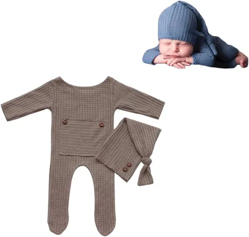 Vista 22 de Moda recién nacido niños niñas bebé sesión de fotos accesorios trajes ganchillo ropa sombrero de cola larga pantalones accesorios de fotografía
