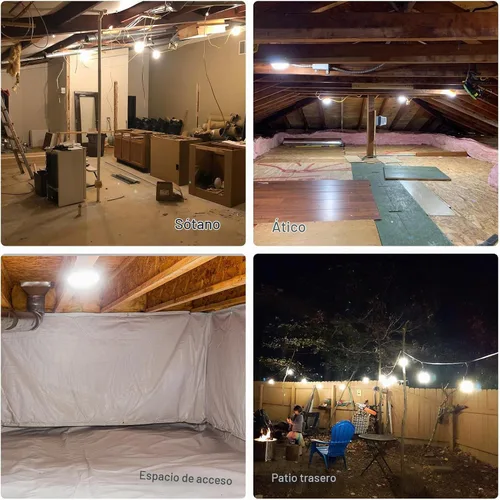 Vista 8 de Cadena de luces de construcción de 50 pies: Cadena de luces de trabajo de 50W con 5 bombillas y ganchos, Iluminación de construcción temporal IP65