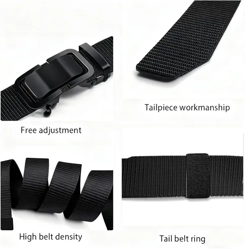 Vista 4 de Cinturón táctico de nailon para hombre, cinturón de trinquete para actividades al aire libre con hebilla de cinturón de seguridad resistente