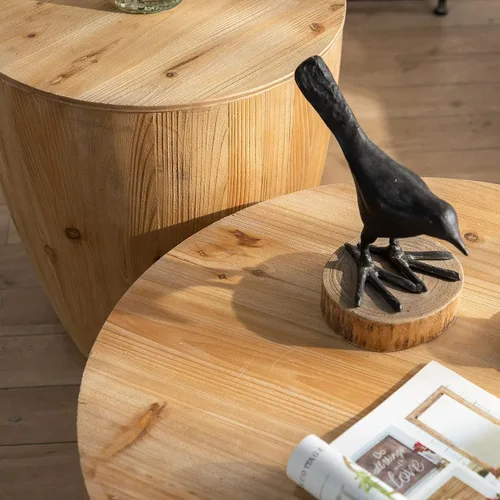 Vista 53 de Mesa auxiliar moderna de madera rústica de 2 niveles, mesas de noche compactas para sala de estar, mesita de noche rectangular minimalista