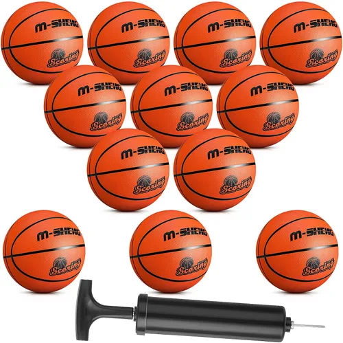 Vista 9 de Jenaai 12 pelotas de baloncesto de goma a granel tamaño oficial 5 (27.5 pulgadas) para niños y jóvenes, baloncesto al aire libre con bomba