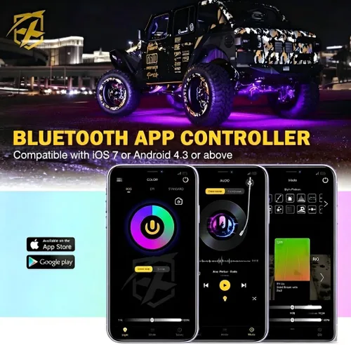 Vista 5 de Xprite - Kit de luces LED RGBW con Bluetooth y control remoto inalámbrico, luces de neón multicolor para vehículos, luces para ruedas y bajos